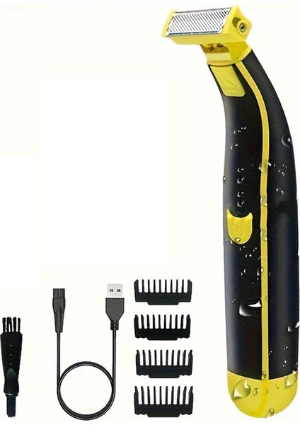 Erkek Elektrikli Tıraş Makinesi Çift Bıçaklı Islak ve Kuru Tıraş Bıçakları Tüm Vücut Yıkanabilir USB Şarj Edilebilir Hassas Düzeltici Başlıklar (Yurt Dışından)