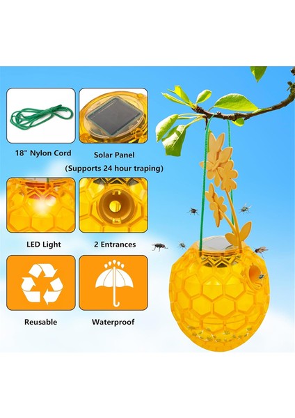 2'li Güneş Enerjili Eşek Arısı Tuzağı Dış Mekan Askılı, Yükseltilmiş LED Işıklı Arı Tuzağı Yakalayıcı, Eşek Arısı Böcek Öldürücü (Yurt Dışından) fırsatları
