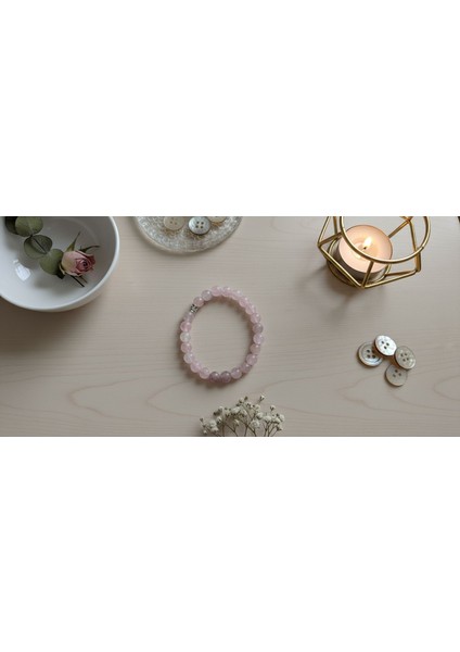 Doğal Pembe Kuvars Taş Bileklik 8 mm – Aşk ve Sevgi Taşı, Şifa ve Enerji Kristali, Elastik Takı indirimleri