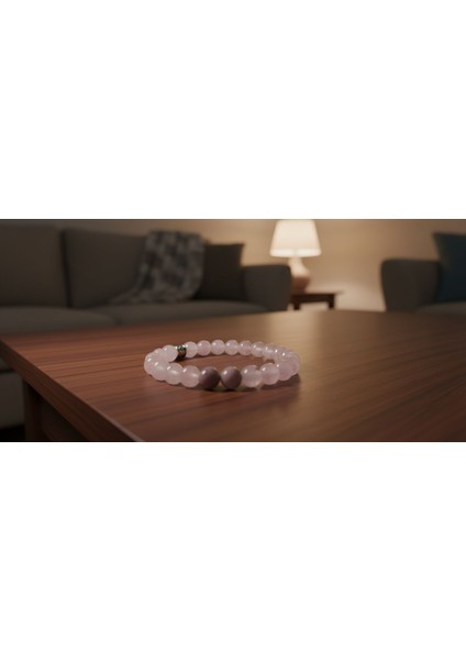 Doğal Pembe Kuvars Taş Bileklik 8 mm – Aşk ve Sevgi Taşı, Şifa ve Enerji Kristali, Elastik Takı