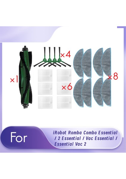 Irobot Romba Combo Essential / 2 Essential / Vac Essential / Essential Vac 2 Robot Süpürge Ana Yan Fırça Mop Filtresi (Yurt Dışından)