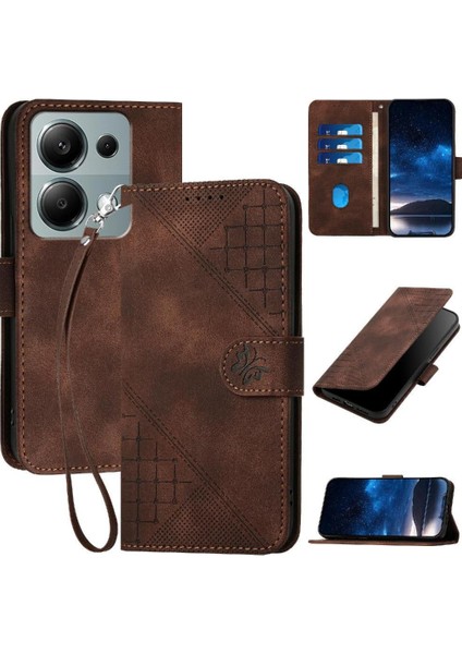 Xiaomi Poco M6 Pro 4g Kelebek Pu Deri Standlı, Kredi Kartı Tutucu Yuvalı, Bilek Kayışlı, Kadın Flip Folio Kılıf Telefon Kılıfı (Yurt Dışından)