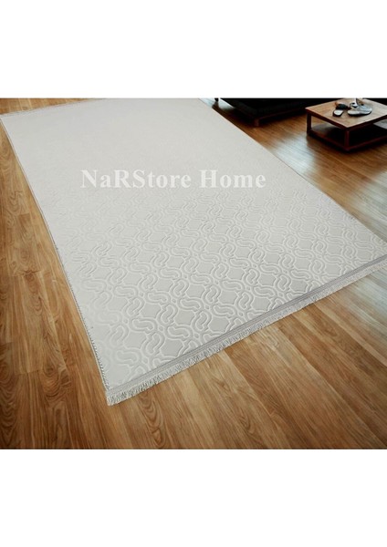 Elit Krem Saçaklı Kabartmalı Yıkanabilir Kaymaz Taban Kesme Yolluk Halı modelleri