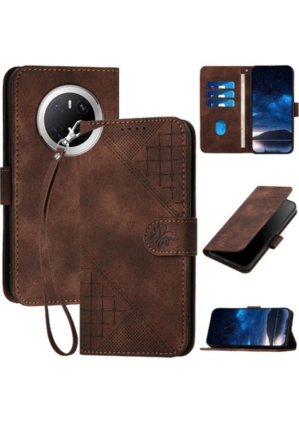 Huawei Mate 70 Kelebek Pu Deri Standlı, Kredi Kartı Tutucu Yuvalı, Bilek Kayışlı, Kadın Flip Folio Kılıf Telefon Kılıfı (Yurt Dışından)