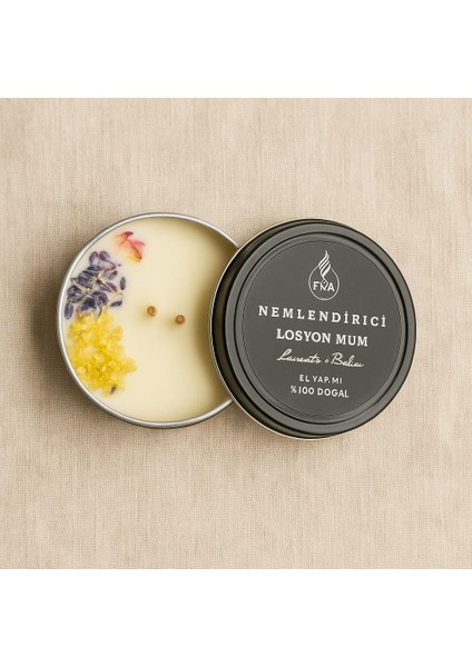 Fiya Candle Mum - %100 Doğal Genel Nemlendirici Losyon Mum - Yak & Erit & Sür Yumuşacık Sağlıklı Eller Için