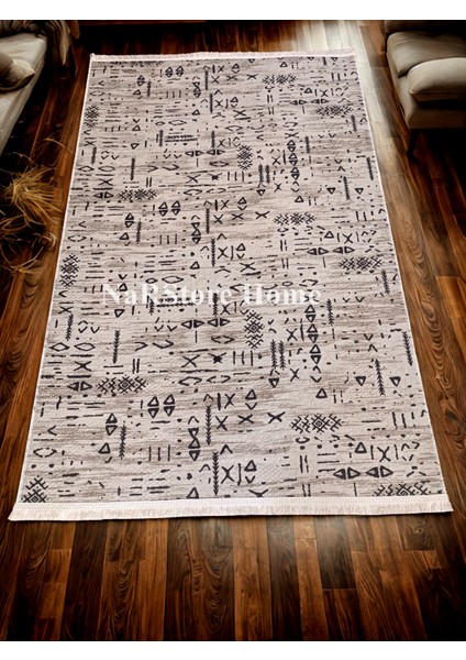 Iskandinav Kabartmalı Saçaklı Kahve Kaymaz Taban Yıkanabilir Kesme Yolluk Halı modelleri