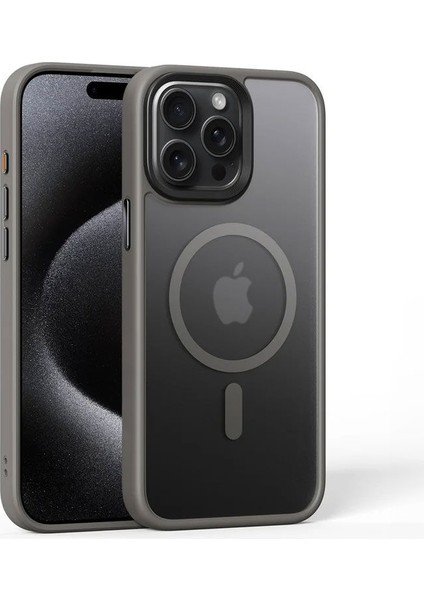 Apple iPhone 15 Pro Max Uyumlu Kılıf Zebana Fros Silikon Kılıf (Kablosuz Şarj Destekli) Gri