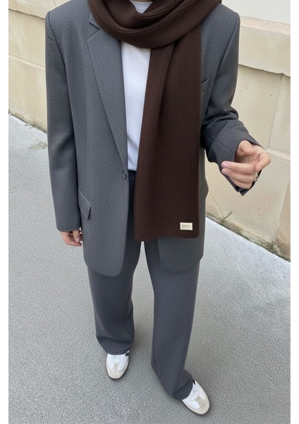 Acı Kahve Triko Örgü Atkı Şal Omuz Şalı