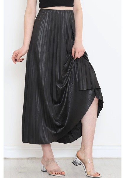 Zarif ve Modern Pileli Parlak Krep Gizli Lastikli Siyah Etek ( Lisinya ) fiyatları