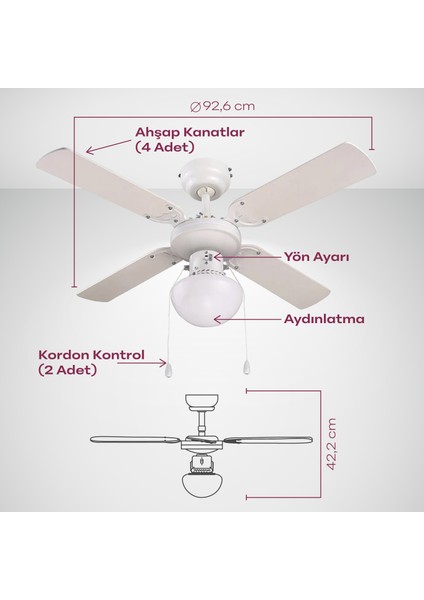 Colours Eko Tavan Vantilatörü Beyaz 4 Kanat 92 cm indirimleri