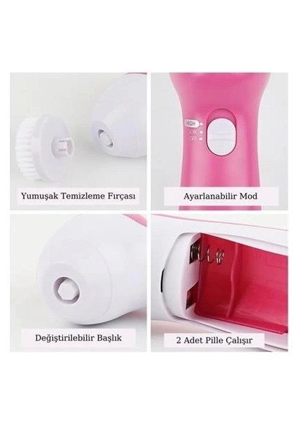 Pilli Yüz Cilt Temizleme Cihazı Siyah Nokta Peeling Fırça Seti Vücut Yüz Bakımı Masaj Aleti ( Lisinya )