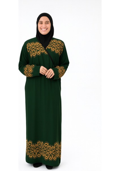 Halkalı Desenli Kruvaze Namaz Elbisesi – Yandan Bağlamalı, Rahat Kesim 36–46 Beden