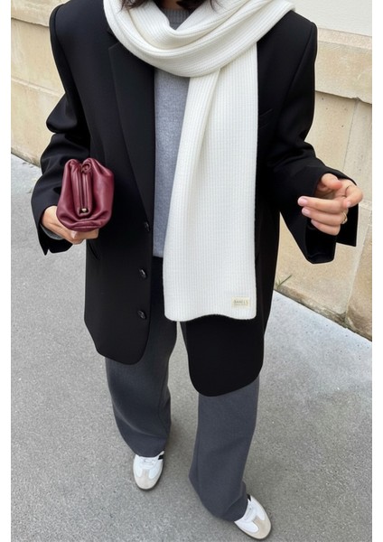 Ekru Triko Örgü Atkı Şal Omuz Şalı