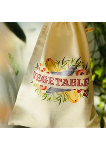 Baskılı Çok Amaçlı Bez Kese Kumaş KESE%100 Ham Pamuk (Vegetables, 30X40 Cm)