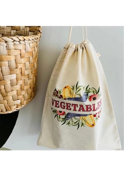 Baskılı Çok Amaçlı Bez Kese Kumaş KESE%100 Ham Pamuk (Vegetables, 30X40 Cm)