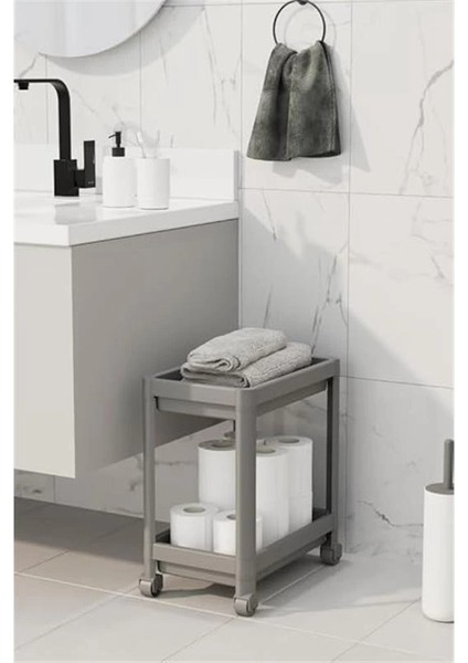 2 Katlı Tekerlekli Tezgah Altı Gri Banyo Mutfak Rafı MIT1123 fırsatları