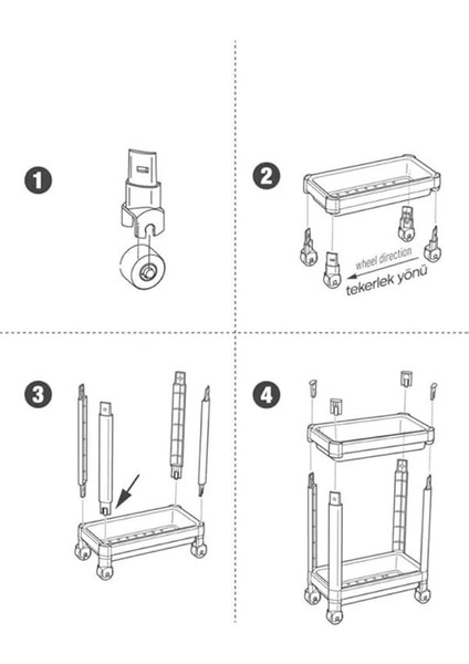 2 Katlı Tekerlekli Tezgah Altı Gri Banyo Mutfak Rafı MIT1123