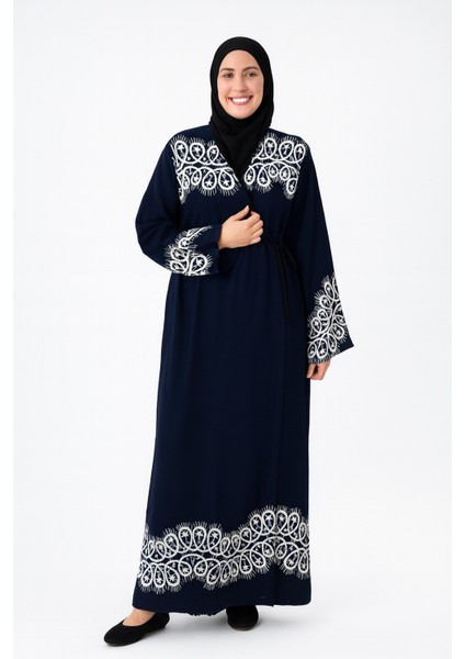 Halkalı Desenli Kruvaze Namaz Elbisesi – Yandan Bağlamalı, Rahat Kesim 36–46 Beden