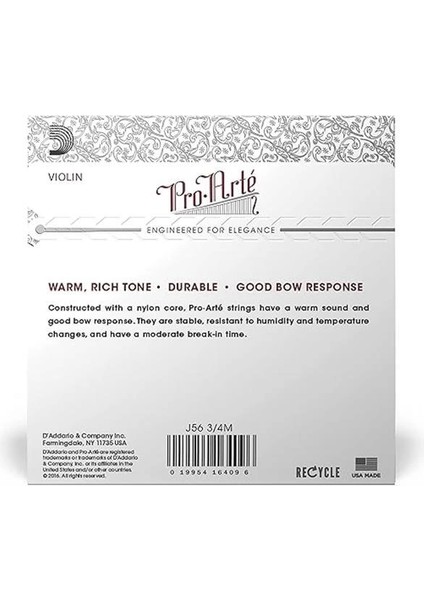 D'addario J56-3/4M Pro Arte Keman Tel Seti Perlon/alüminyum 3/4 Medium