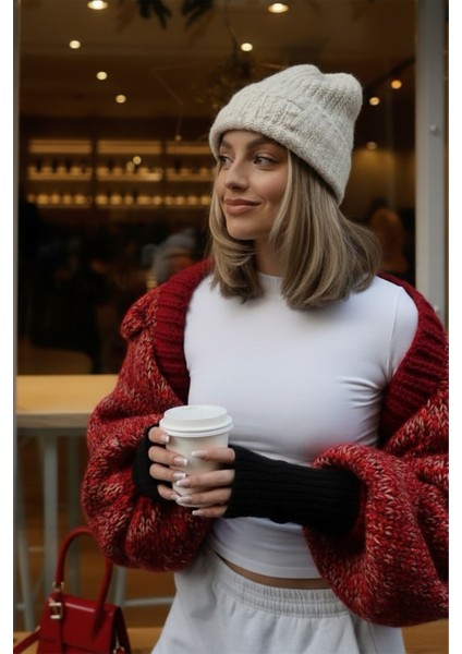 Siyah Triko Örgü El Isıtıcı Kolluk Parmaksız Eldiven