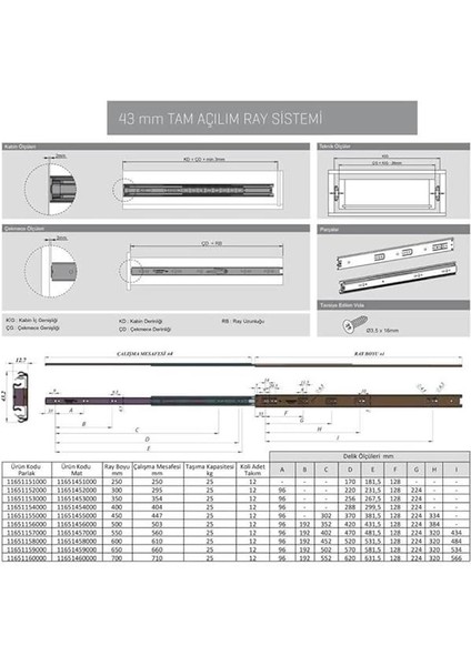 Galvanizli Teleskopik Çekmece Rayı 43X400 fiyatları