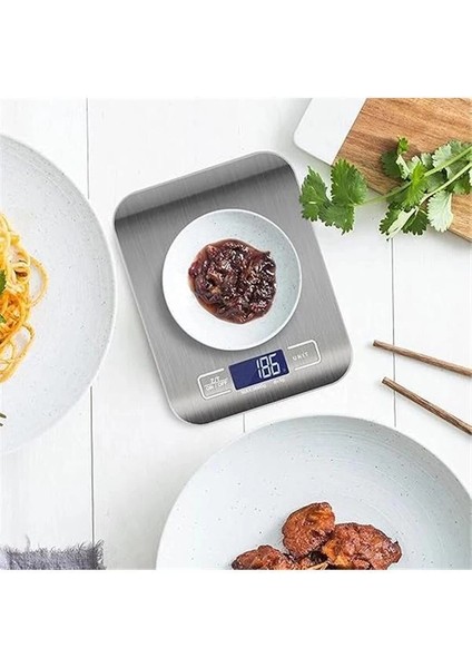 Dijital Mutfak Terazisi – 5000 G / 1 G Hassasiyetli Paslanmaz Çelik Tartı, LCD Ekranlı