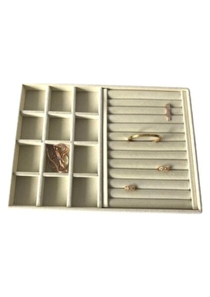 Süet Krem Sosisli-Bölmeli Takı Kutusu MDF Kaplama 34x24x3 cm fiyatları