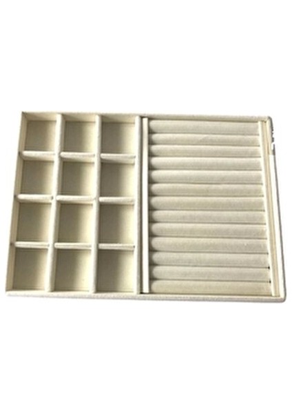 Süet Krem Sosisli-Bölmeli Takı Kutusu MDF Kaplama 34x24x3 cm fırsatları