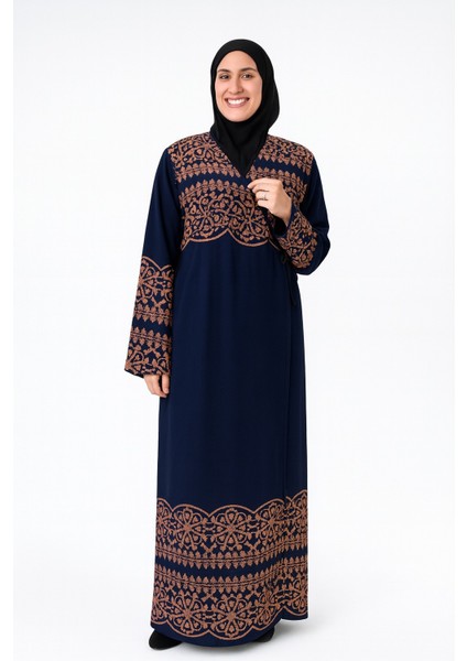 Geometrik Desenli Kruvaze Namaz Elbisesi – Yandan Bağlamalı, Rahat Kalıp 36–46 Beden