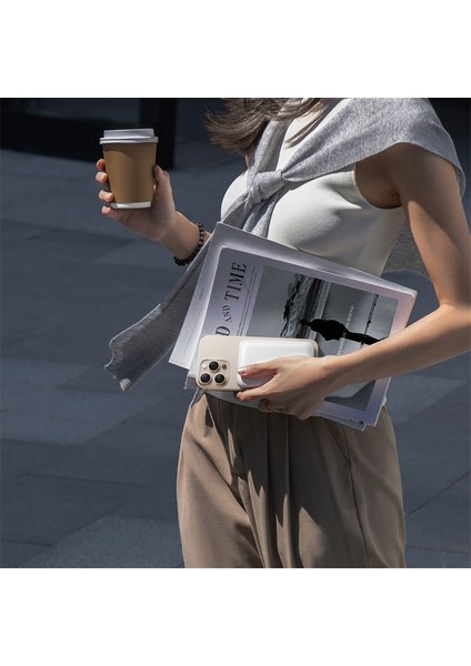 Enerfill FM11 Ultra-Mini Magnetic Super Hızlı Power Bank Type-C Çıkışlı 10000MAH 22.5W Beyaz (Içinde Type-C Den Type C Ye Şarj Kablosu Mevcut)