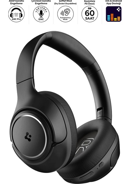Audio Kulak Üstü P10 Bluetooth Kablosuz Kulaklık - ANC Pro Aktif Gürültü Engelleme + ENC 5 Mikrofon - 40mm Titanyum Sürücü - 60 Saat Pil - iOS & Android EQ App Şeffaf & Gaming Mod - ASD09691