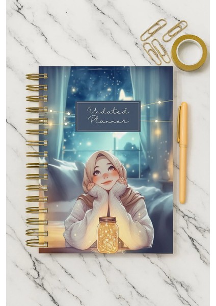 Sert Kapak A5 Spiralli Ajanda (Süresiz Planlayıcı Ajanda) Gece Lambası