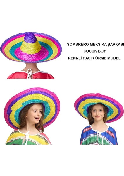 Sombrero Meksika Şapkası Renkli Örme Hasır Çocuk Boy - Lisinya indirimleri