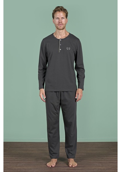 Erkek Füme Uzun Kollu Düğmeli Pijama Takımı C4T6N91 fiyatları