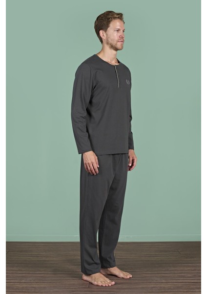 Erkek Füme Uzun Kollu Düğmeli Pijama Takımı C4T6N91 modelleri