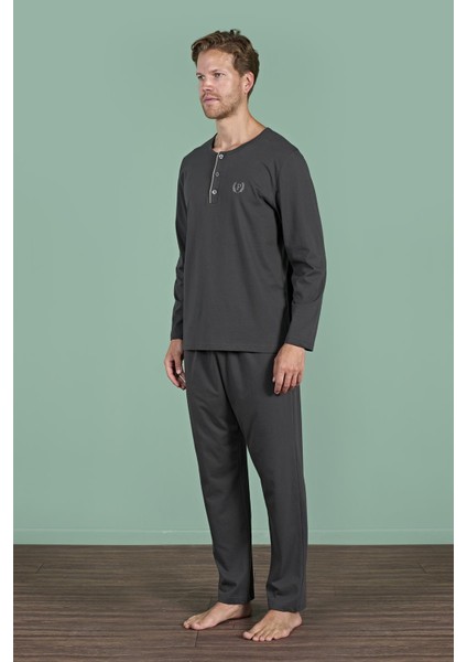 Erkek Füme Uzun Kollu Düğmeli Pijama Takımı C4T6N91 fırsatları