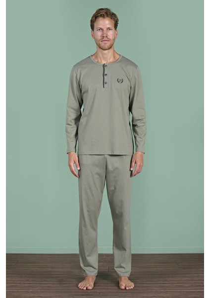 Erkek Yeşil Uzun Kollu Düğmeli Pijama Takım C4T6N91 fiyatları