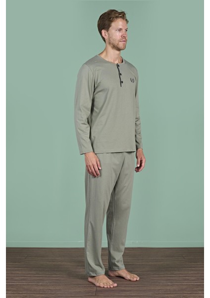 Erkek Yeşil Uzun Kollu Düğmeli Pijama Takım C4T6N91 modelleri