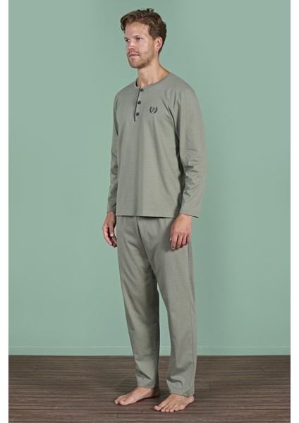 Erkek Yeşil Uzun Kollu Düğmeli Pijama Takım C4T6N91 fırsatları