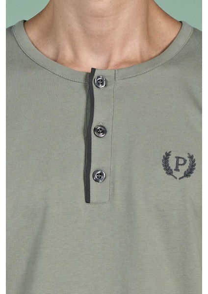 Erkek Yeşil Uzun Kollu Düğmeli Pijama Takım C4T6N91 indirimleri