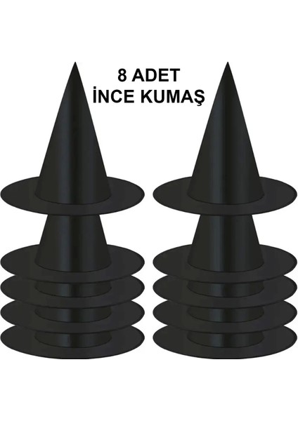 8 Adet Siyah Cadı Şapkası – Yetişkin Çocuk Kostüm Aksesuarı - Lisinya