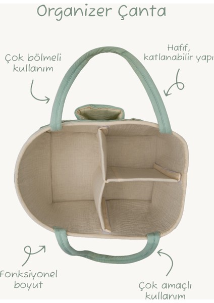 Çok Gözlü Fonksiyonel Müslin Anne Organizer Bebek Bakım Çantası