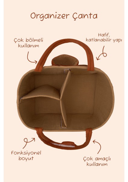 Çok Gözlü Fonksiyonel Müslin Anne Organizer Bebek Bakım Çantası