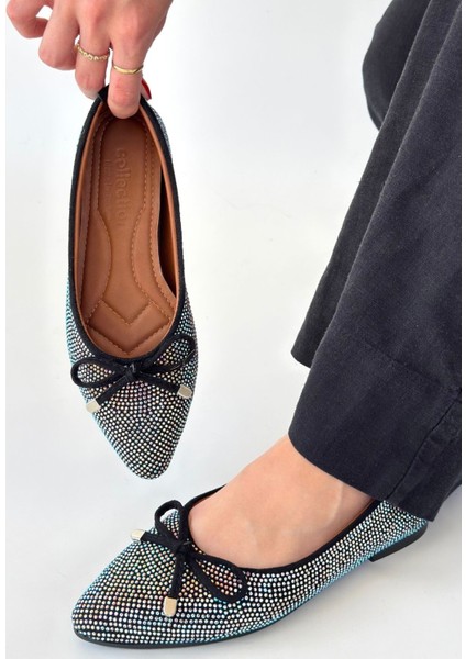 Sarra Siyah Saten Işlemeli Babet Ayakkabı - Lisinya modelleri