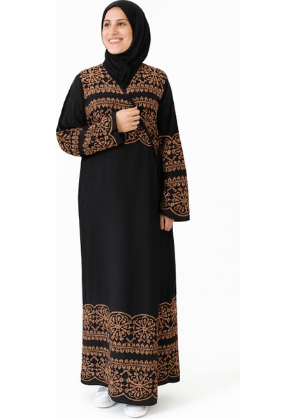 Geometrik Desenli Kruvaze Namaz Elbisesi – Yandan Bağlamalı, Rahat Kalıp 36–46 Beden