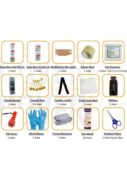 Eva Çantalı Tüvtürk Uyumlu Trafik ve Ilk Yardım Seti – Tam Set modelleri