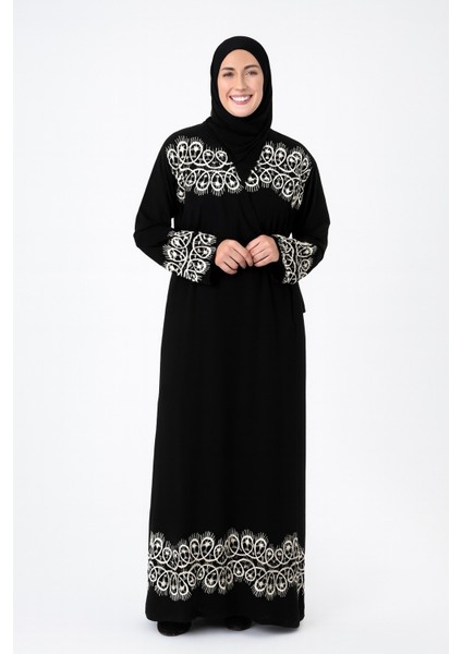 Halkalı Desenli Kruvaze Namaz Elbisesi – Yandan Bağlamalı, Rahat Kesim 36–46 Beden