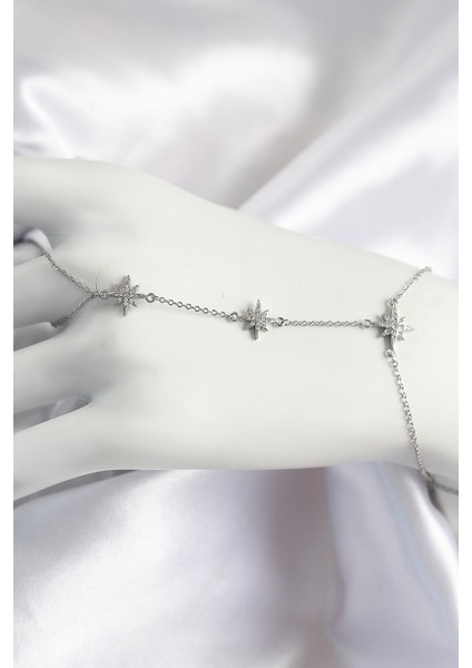 Pirinç Zirkon Taşlı Kutup Yıldızı Model Gümüş Renk Kadın Şahmeran - Lisinya