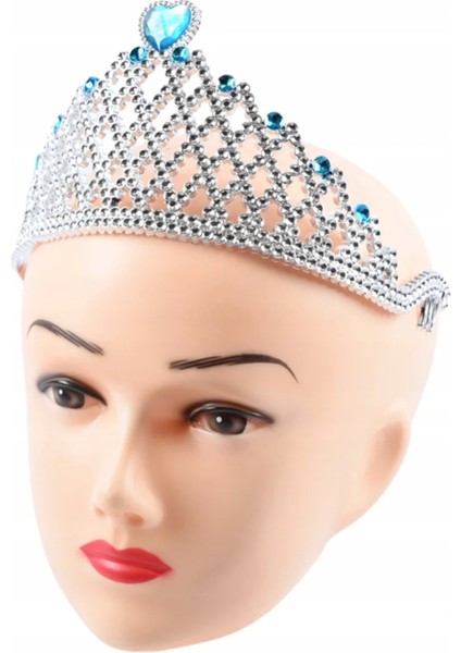 Mavi Kalpli Gümüş Renk Kraliçe Tacı Prenses Tacı - Lisinya fiyatları