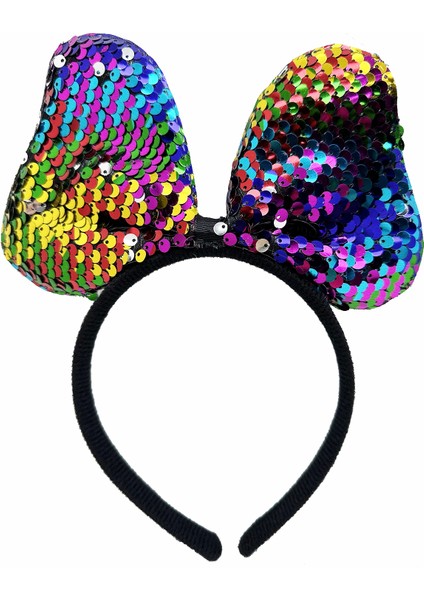 Renk Değiştiren Pullu Payetli Fiyonk Parti Tacı Rengarenk Gümüş Renk 20X16 cm - Lisinya